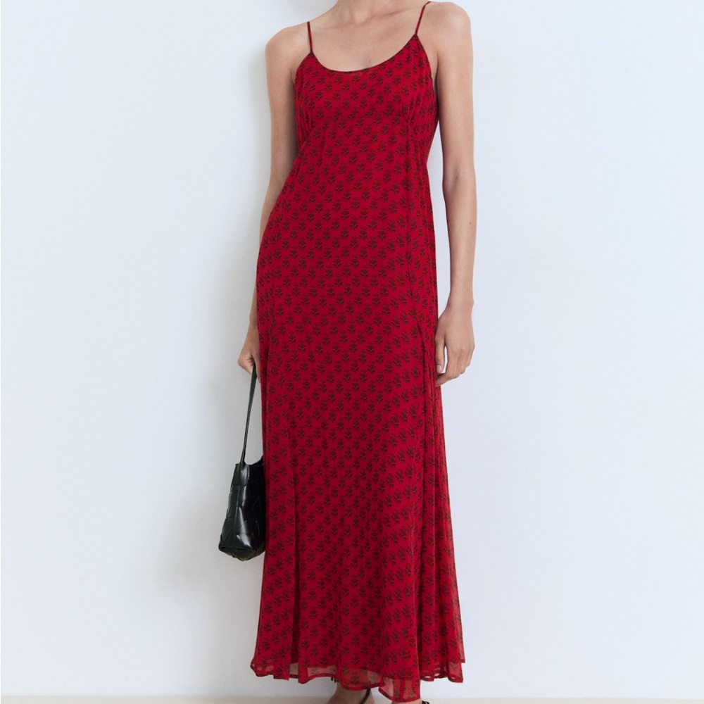 Red with black flowers mango dress